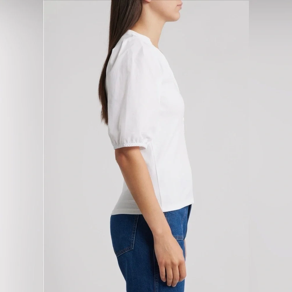 MADEWELL V-Neck Puff Sleeved Mixy Top Blouse NWT XS Classic White